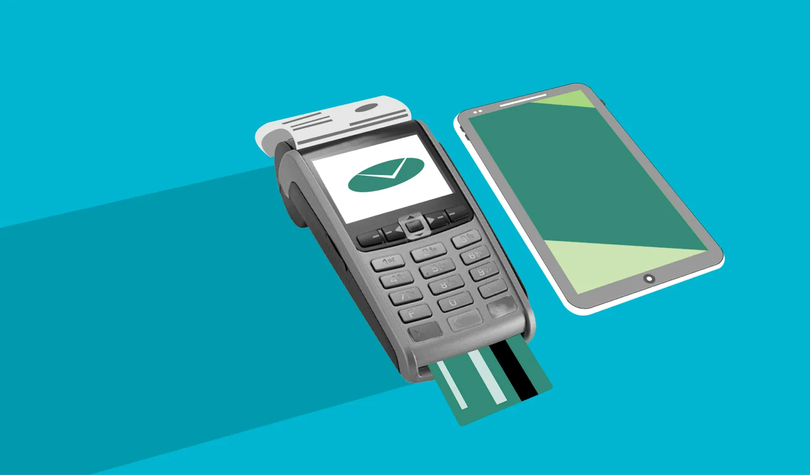 Mobile payment and point-of-sale illustration for consumer finance tools.